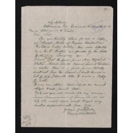 Letter, 18 December 1911, from Sidney Weetman, to Herries Beattie