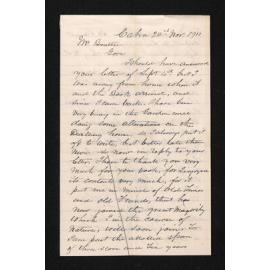 Letter, 2 November 1911, from John Sinclair, to Herries Beattie