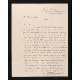 Letter, 4 October 1911, from Mallcott Richardson, to Herries Beattie