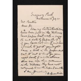 Letter, 26 July 1911, from Alfred Quertier, to Herries Beattie