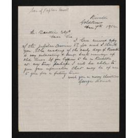 Letter, 7 December 1912, from George Howell, to Herries Beattie