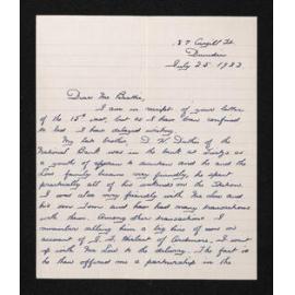 Letter, 25 July 1932, from J.A. Duthie, to Herries Beattie