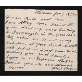 Letter, 13 January 1918, from William Boyer, to Herries Beattie