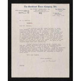 Letter, 10 July 1939, from W.F. Bissett, to Herries Beattie