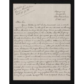 Letter, 6 October 1917, from A.H. Duncan, to Herries Beattie