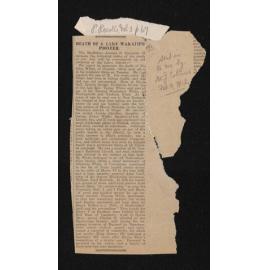 Newspaper clipping, [1911], sent by W.J. Collins, to Herries Beattie