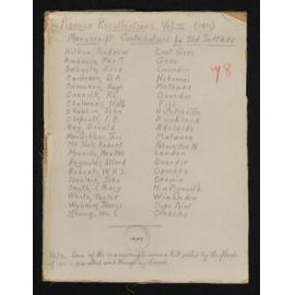 List, 1911, Contributors to 'Pioneer Recollections Vol. II' by Herries Beattie