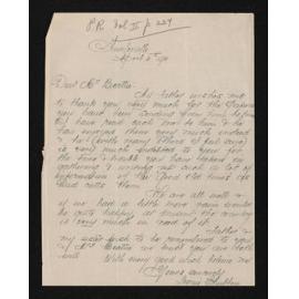 Letter, 10 April 1911, from Louie Chubbin, to Herries Beattie