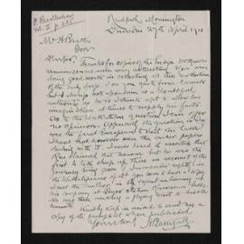 Letter, 27 April 1911, from A. Bathgate, to Herries Beattie