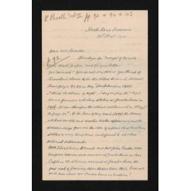 Letter, 30 August 1910, from W.H.S. Roberts, to Herries Beattie