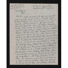 Letter, 25 August 1910, from A. Bathgate, to Herries Beattie