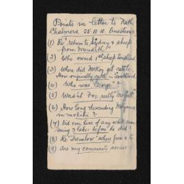 Fragment, 25 October 1910, 'Points in letter to Nath. Chalmers' by Herries Beattie