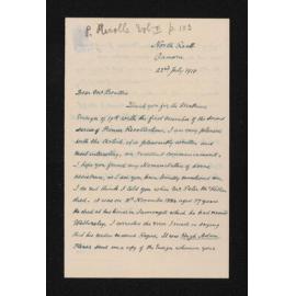 Letter, 22 July 1910, from W.H.S. Roberts, to Herries Beattie