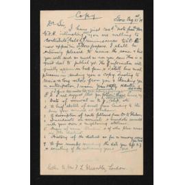 Copy of letter, 21 August 1909, from Herries Beattie to F.L. Mieville