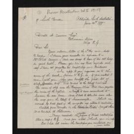 Letter, 20 June 1910, from Donald Hay, to D.A. Cameron Esqr
