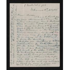 Letter, 30 July 1909, from A.A. MacDonald, to Herries Beattie