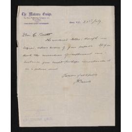 Letter, 23 July [1909?], from J.D. Cairns, to Herries Beattie, and enclosure attributed to Mrs. N. von Tunzelmann