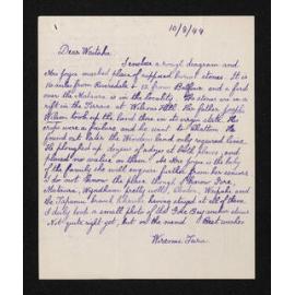 Letter, 10 August 1944, from Wiremu Teira, to Waitaha [Herries Beattie]