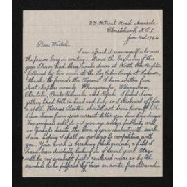 Letter, 3 June 1944, from Wiremu Teira, to Waitaha [Herries Beattie]