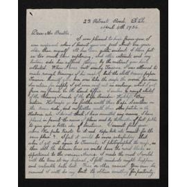 Letter, 4 April 1936, from Wm A. Taylor, to Herries Beattie