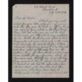 Letter, 27 July 1934, from Wm A. Taylor, to Herries Beattie