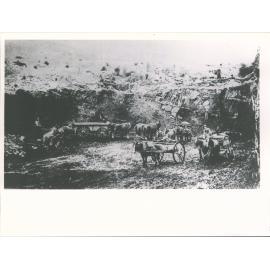 McPhersons, Roxburgh, View of coal pit Showing open face workings, and wagons and drays