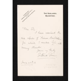 Letter, 20 June 1912, from Gertrude Green , to Herries Beattie