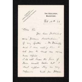 Letter, 12 February 1912, from G Green (Mrs Herbert Green), to Herries Beattie