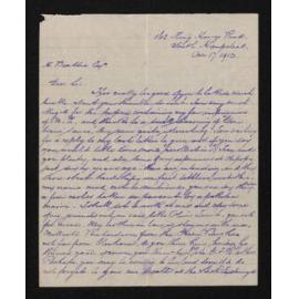 Letter, 17 October 1910, from Fred L. Mieville, to Herries Beattie