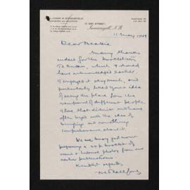 Letter, 11 May 1949, from Fred Hall-Jones, to Herries Beattie