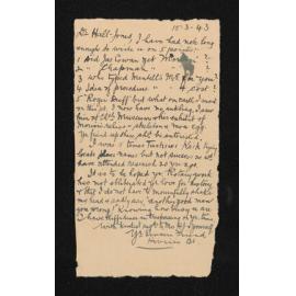 Letter, 15 March 1943, from Herries Beattie, to F.G. Hall Jones