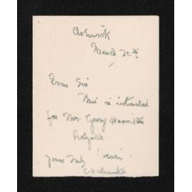 Note, 20 March [1934], from Charles Feilden Hamilton, to Herries Beattie