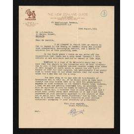 Letter, 22 August 1953, from E.S. Dollimore, to Herries Beattie, enclosing a copy of a letter from J.A. Malcolm and search notes from Pauline Cross regarding William Caswell