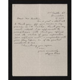 Letter, 8 July 1933, from Angus Ross, to Herries Beattie, regarding Te Puoho and the Tuturau raid