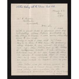 Letter, 18 July 1931, from James Robertson, to Herries Beattie, regarding the Tuturau raid