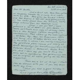 Letter, 22 June 1958, from Peter Chandler, to Herries Beattie