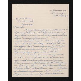 Letter, 14 September 1955, from Peter Chandler, to Herries Beattie, including a copy of map of part of Central Otago