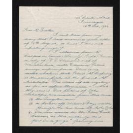 Letter, 14 October 1956, from Peter Chandler, to Herries Beattie, including a copy of part of map of Wakatipu goldfield