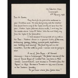 Letter, 6 February 1958, from Peter Chandler, to Herries Beattie