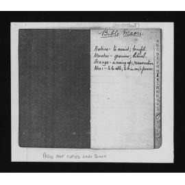 Photocopy of an indexed notebook entitled, 'Bible Maori'
