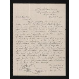 Letter, 12 April 1915, from James White, to Herries Beattie, including rough sketch plan of area near Wyndham