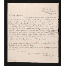Letter, 27 May 1918, from Walter Douglas Joss, to Herries Beattie, enclosing an ancient Māori lullaby