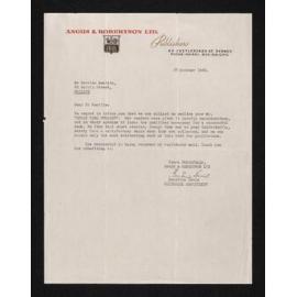Letter, 27 October 1949, from Beatrice Davis, to Herries Beattie, regarding rejection of manuscript for publication