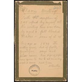 Handwritten note on card entitled 'Māori writings'