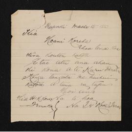 Letter, 15 March 1883, from Te Kooti Te Rato, to Hoani Korehe Kahu