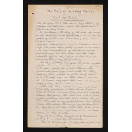 Handwritten notes entitled 'The Story of the Erring Parents or The Stolen Child' told by Te Maiharoa to Maud Goodenough Hayter