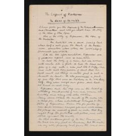 Handwritten notes entitled 'The Legend of Kopuwai or The Ogre of Matau'