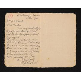Letter, 3 November 1900, from W.H.S. Roberts, to Charlotte Ronald