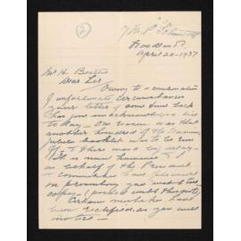 Letter, 20 April 1937, from Louisa McKenzie, to Herries Beattie