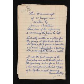 Manuscript of a short story entitled, 'From Otago to D'Urvilles', by James Beattie